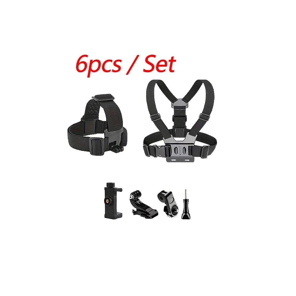 Action Camera Accessories Kit - Adjustable Head Strap & Chest Mount Holder for GoPro, DJI, Insta360 & More