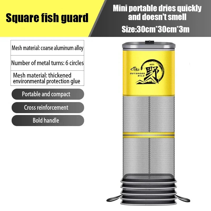 Collapsible Large Capacity Fishing Net – 150/200/250/300cm Portable Nylon Bait Storage Cage for Outdoor Fishing