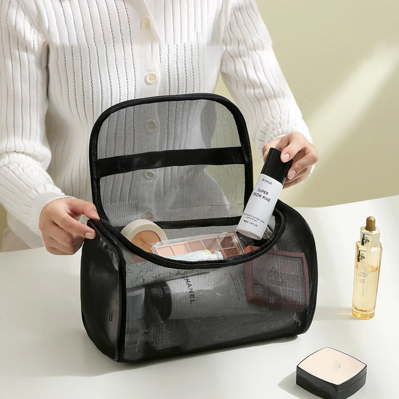 Toiletry Travel Bag – Large Capacity Mesh Makeup Pouch with Zipper, Shower Organizer Tote for Cosmetics and Personal Care