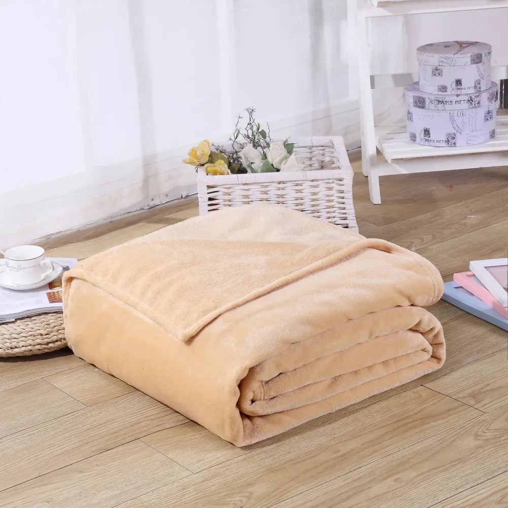 Winter Flannel Blanket – 230GSM Soft Solid Blue Coral Fleece Bedspread, Thin Warm Sofa Cover, Faux Fur Plaid Throw