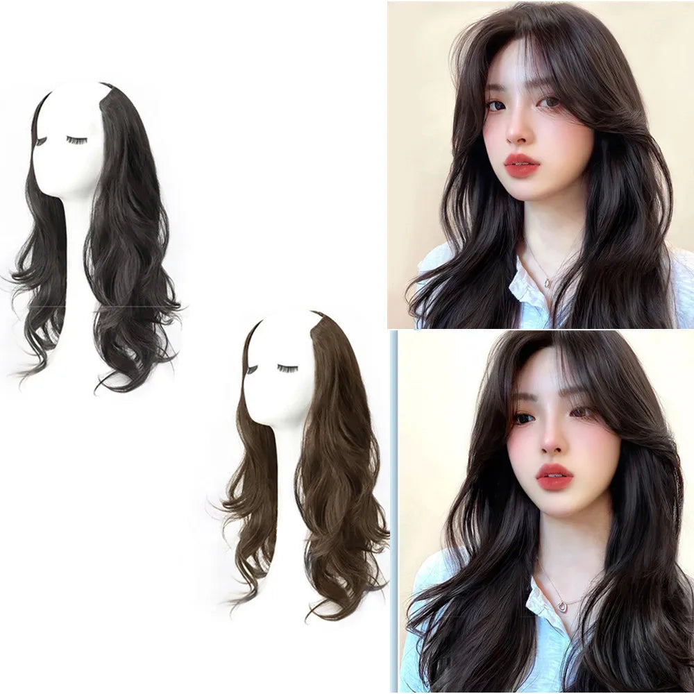 Synthetic Long Curly V-Shaped Wig – Seamless, Voluminous Hair Extension for Women