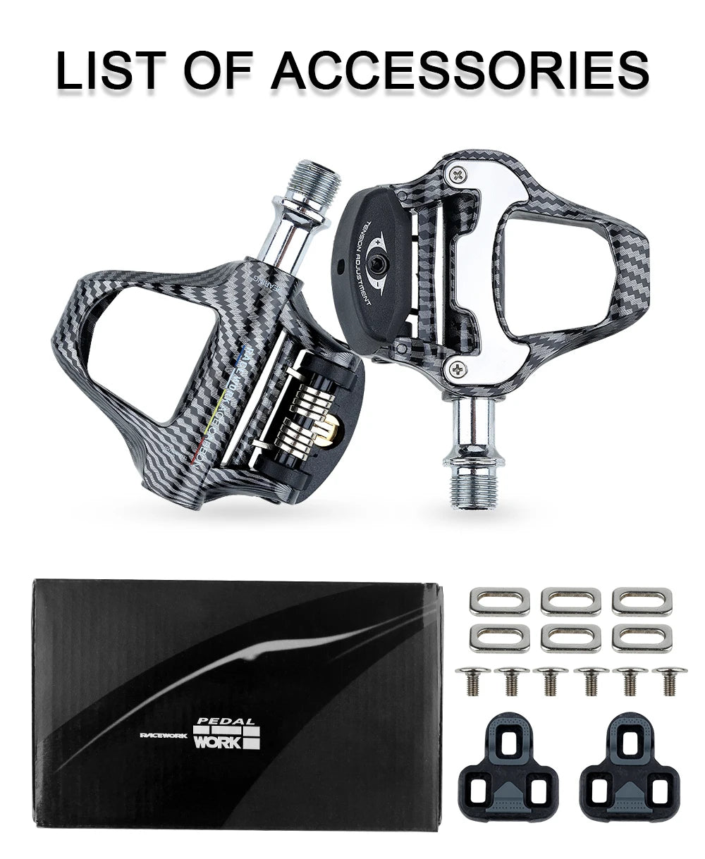 RACEWORK Carbon Fiber Road Bike Pedals Ultra-Light SPD Keo Self-Locking Professional Cycling Pedals