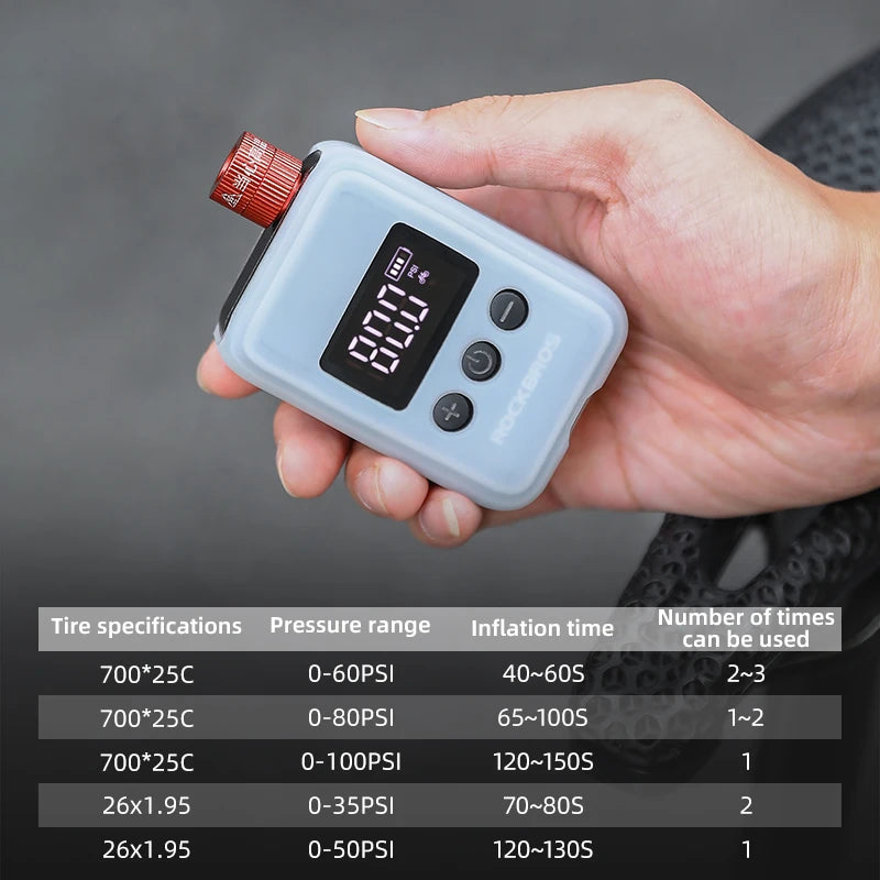 ROCKBROS 150 PSI Portable Bike Air Pump – Digital Tire Inflator, Rechargeable Mini Compressor
