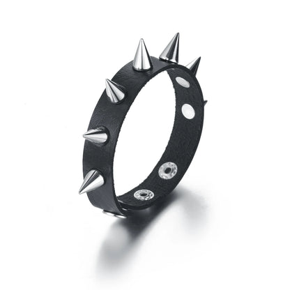Spiked Black PU Leather Bracelet Set – Punk Rock Metal Wristband for Men, Goth Bangle Accessories