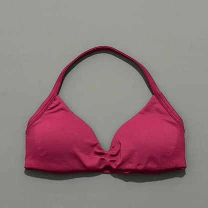 Histello Women’s Strappy Sports Bra - Seamless High-Support Yoga, Running and Workout Halter Top