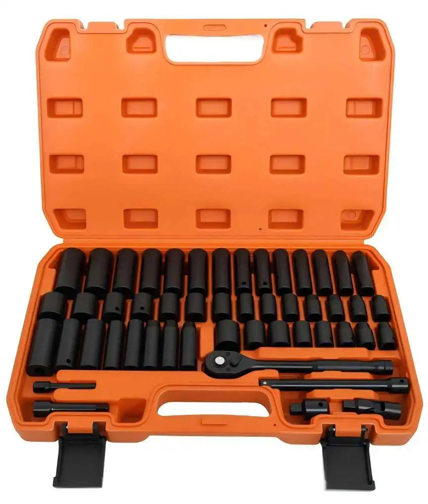 50PCS 3/8 Inch Pneumatic Socket Set - Metric Long & Short Sleeves for Auto Repair, Machinery & Hardware Tools