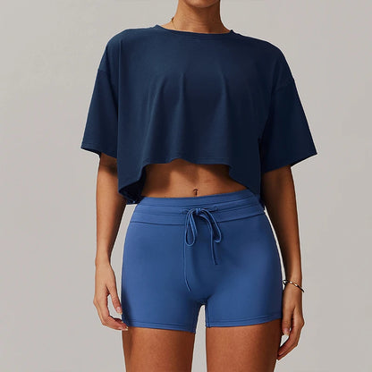 Women’s Cotton Crop Top Sports T-Shirt – Short Sleeve Yoga, Running & Gym Fitness Workout Shirt, Loose Fit Activewear