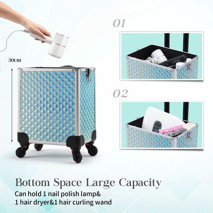 Makeup Trolley Case 4-in-1 — Detachable Alloy Train Briefcase with Wheels, Lockable Large Capacity Storage for Nail Manicure Salon