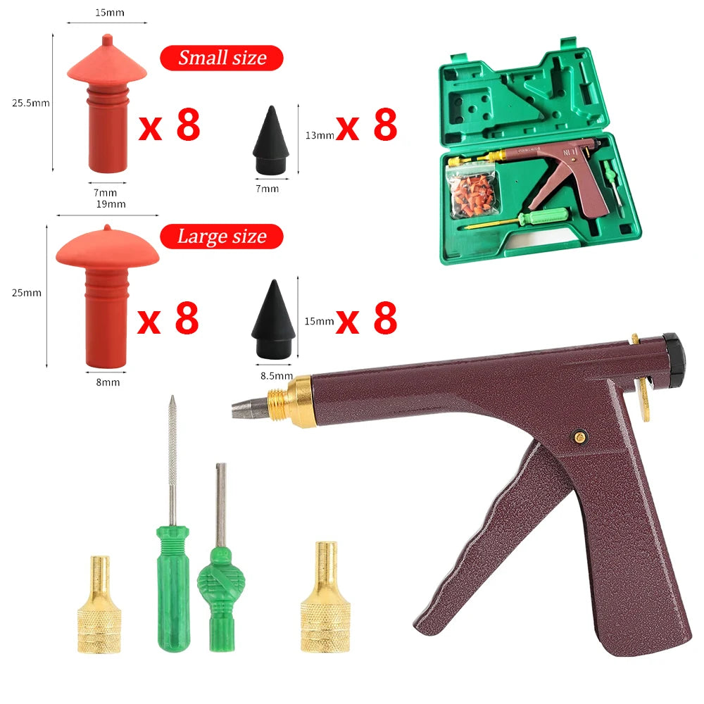 Professional Tubeless Tire Repair Kit - Heavy Duty Puncture Plug Gun with Mushroom Plugs for Car & Motorcycle