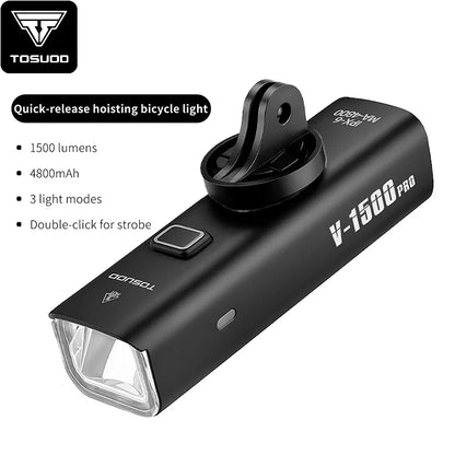 TOSUOD 1500-Lumen Bicycle Front Light - 4800mAh USB Rechargeable Splash-Resistant Cycling Lamp