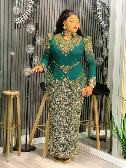 Luxury African Dresses for Women - Elegant Long Sleeve Ankara Dashiki Maxi Gown for Wedding, Party & Evening Wear
