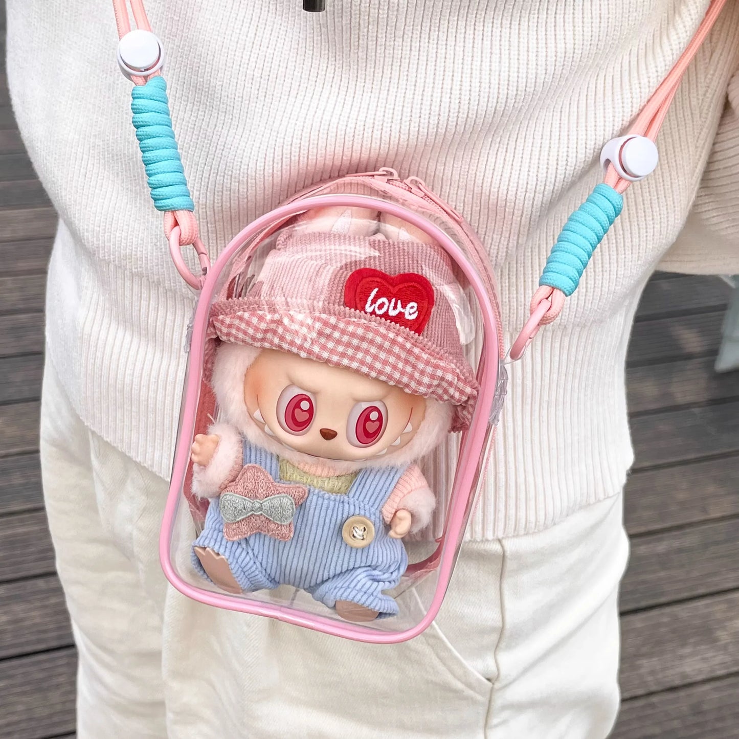 Labubu Doll Protective Case — 15cm Cotton Sitting Party Storage & Dustproof PVC Shoulder Bag