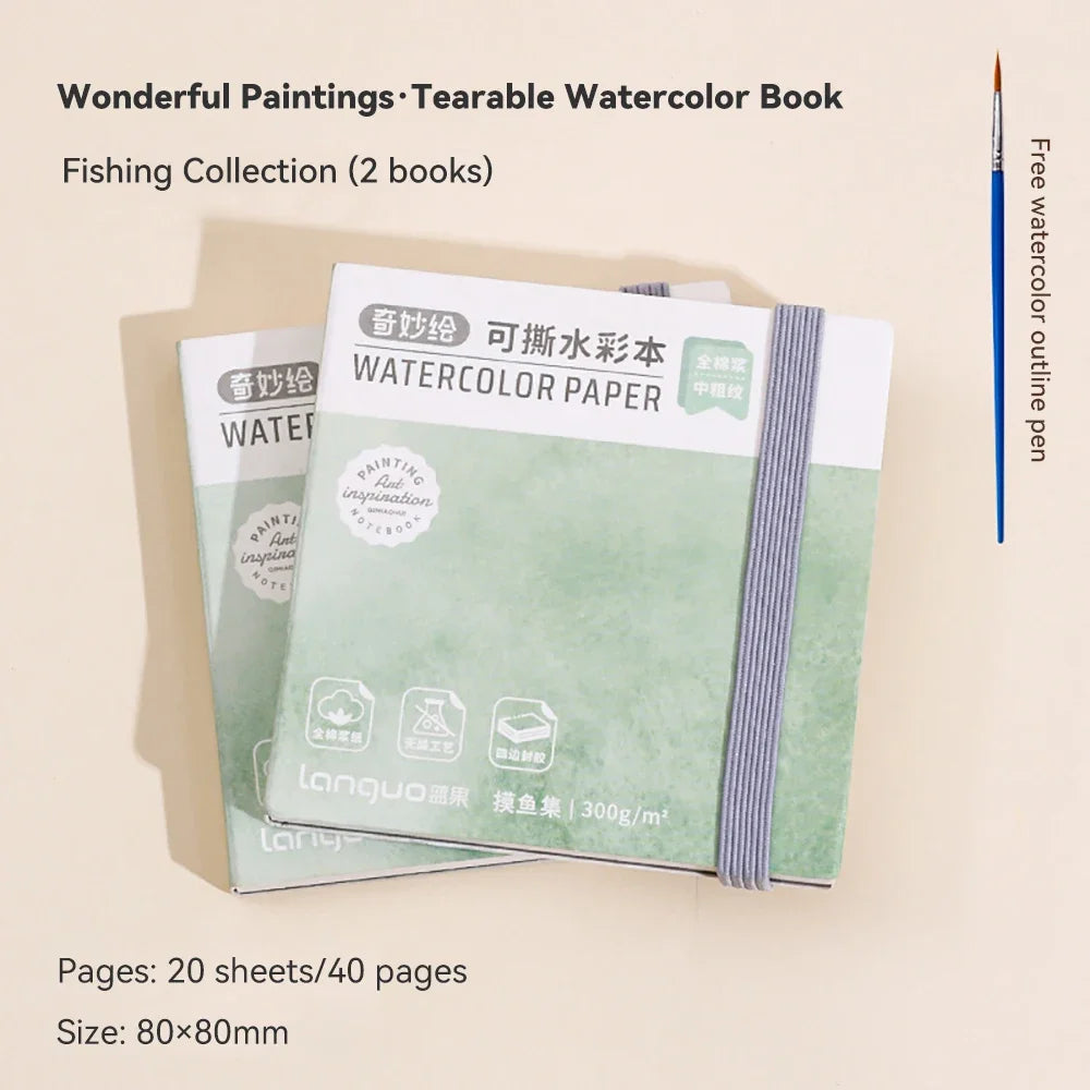 100% Cotton Mini Watercolor Paper Book – 300gsm Tearable Sketchbook Journal for Drawing & Painting