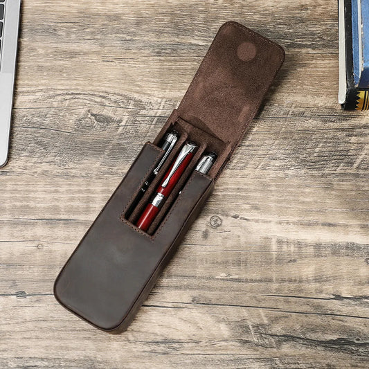 Luxury Genuine Leather 3-Slot Pen Case: Removable Pen Tray Holder - Office & School Supplies Pouch, Creative Gift