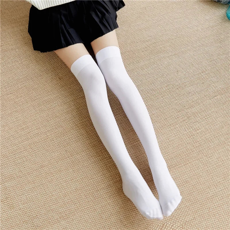 Ultrathin Women’s Silk Stockings – Nylon Over-the-Knee Socks for Ladies, Black & White, Summer to Winter, Thigh-High Skinny Legs