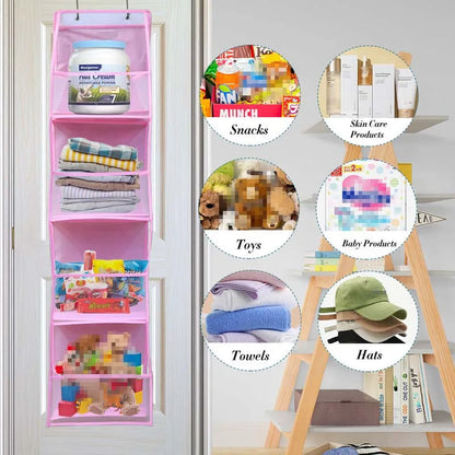 4-Layer Pink Foldable Hanging Storage Bag – Organizer for Bathroom, Snacks, Toys & Clothes