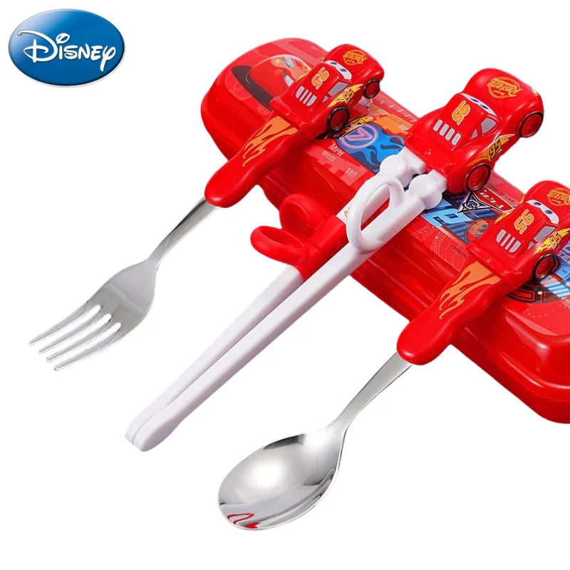 Disney Kids Tableware Set — Lightning McQueen, Mickey, Minnie, Stitch & Princess Elsa Training Chopsticks and Spoons