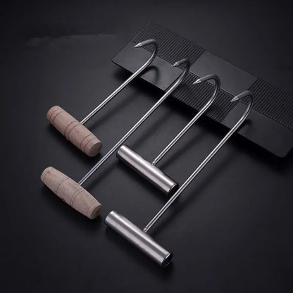 Stainless Steel and Wood Handle T-Word Sharp Meat Hooks - BBQ Kitchen Accessories for Barbecue Tools ! Welding Gadgets