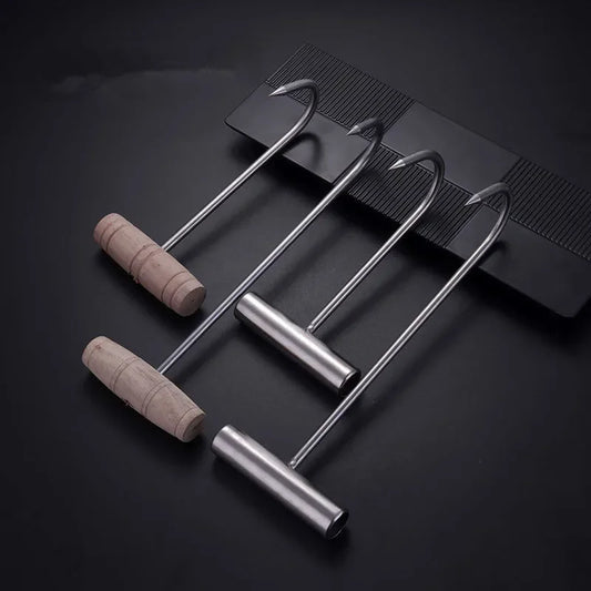Stainless Steel and Wood Handle T-Word Sharp Meat Hooks - BBQ Kitchen Accessories for Barbecue Tools ! Welding Gadgets