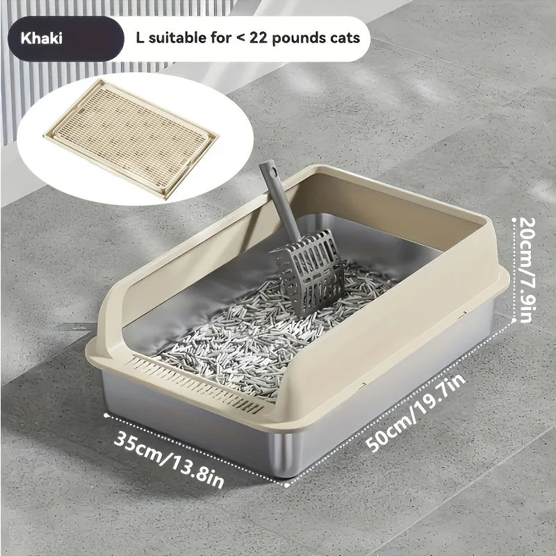 KEMORELA Extra Large Stainless Steel Cat Litter Box with Lid – Enclosed, High-Sided, Leak-Proof Litter Pan with Cat Litter Mat