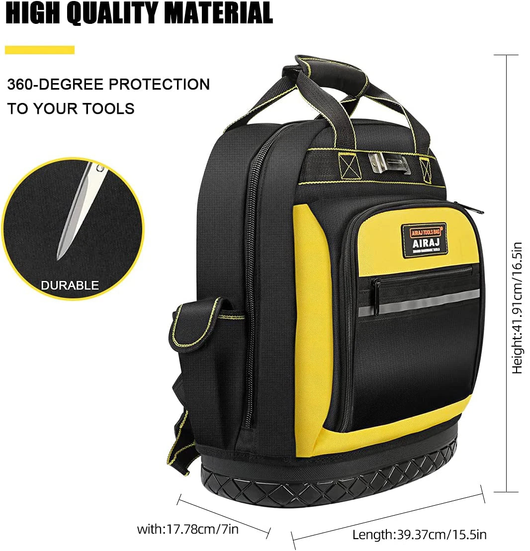AIRAJ Waterproof Tool Backpack – Heavy Duty Organizer Bag for Electricians & Plumbers