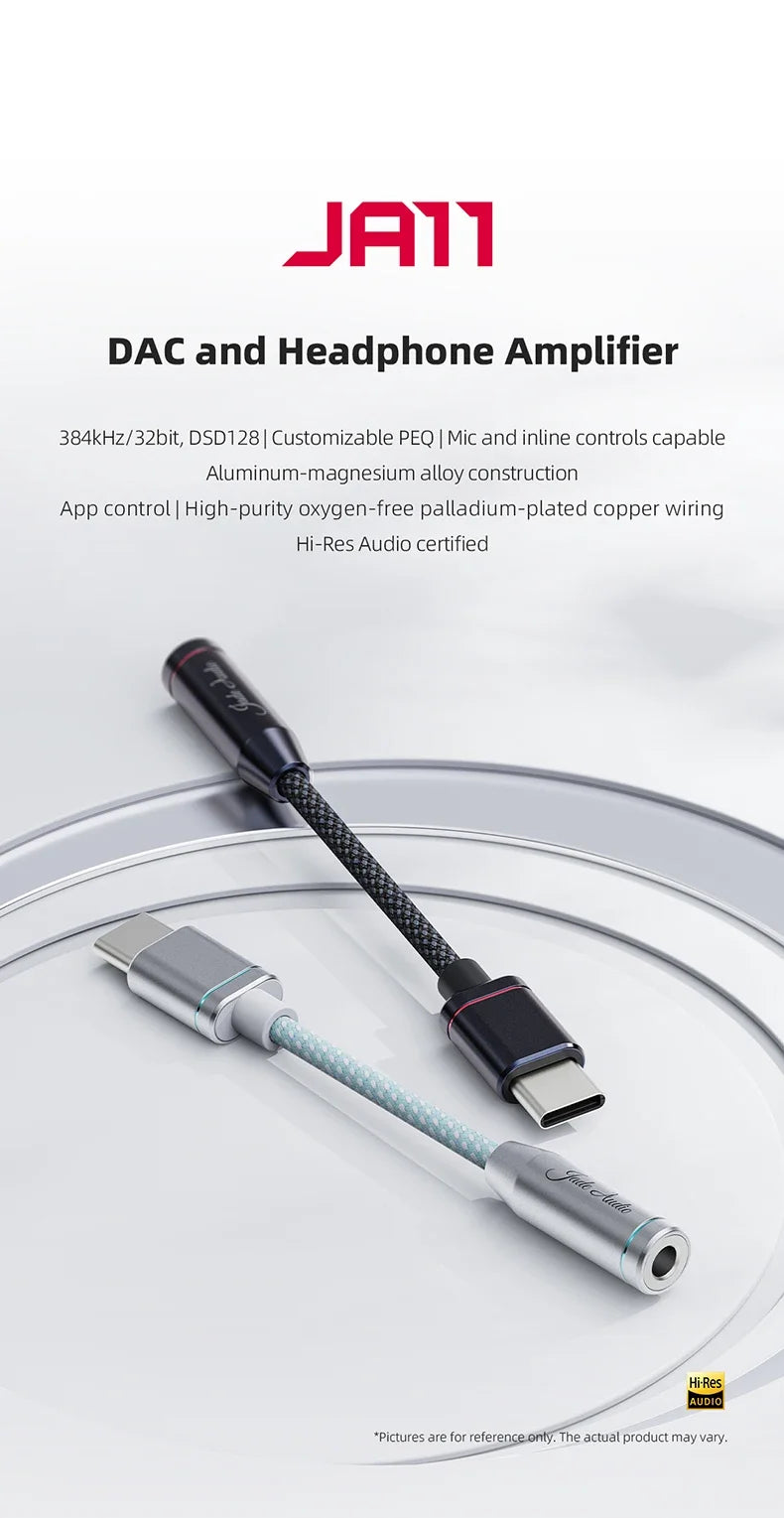 FIIO JadeAudio JA11 USB-C to 3.5mm Headphone Adapter — Hi-Res DAC Audio Cable for Phones