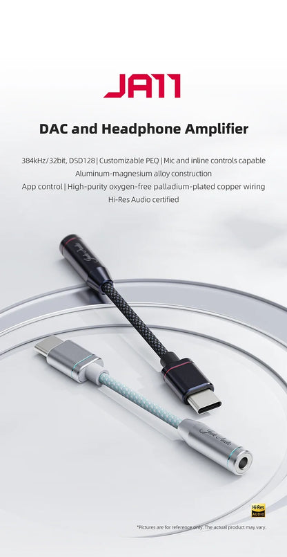 FIIO JadeAudio JA11 USB-C to 3.5mm Headphone Adapter — Hi-Res DAC Audio Cable for Phones