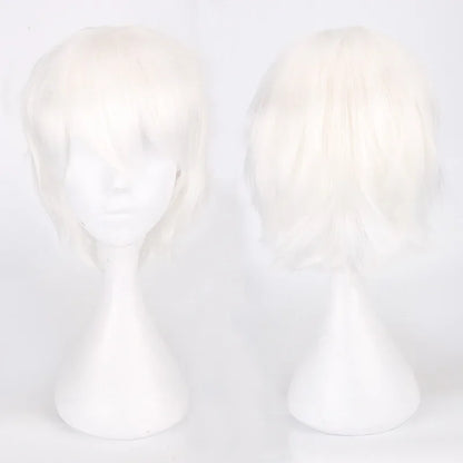 Unisex Synthetic Anime Cosplay Wig – Short Straight Heat-Resistant Hair in Red, White, Pink, Gray & Brown