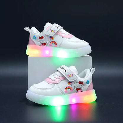 Sanrio LED Hello Kitty Shoes for Girls – Cute Cartoon Kawaii Summer Sneakers with Soft Bottom