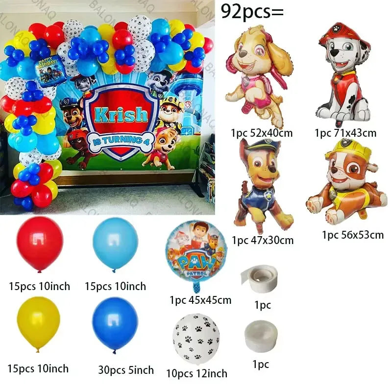 93Pcs Paw Patrol Dog Theme Birthday Party Decoration Set – Balloons, Bone & Aluminum Foil Decor Kit for Kids Party Supplies