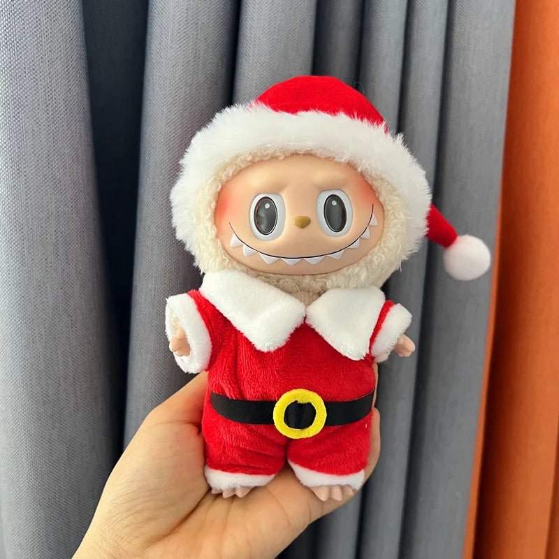 17cm Labubu Santa Christmas Outfit Set for Gen1–3 Vinyl Dolls – Festive Costume & Accessories