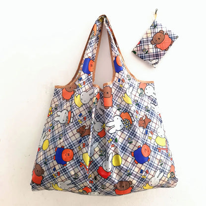 Miffy Rabbit Folding Shopping Bag - Extra-Large Waterproof Nylon Tote for Groceries, Travel, and Everyday Storage