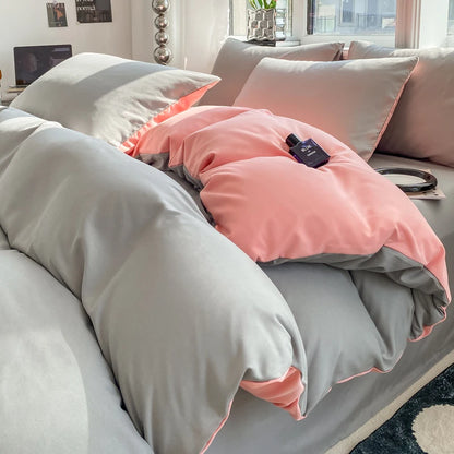 Washed Cotton Duvet Cover Set - Solid Color Soft Bedding Collection with Pillowcases Comforter Cover 220x240cm