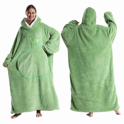 Extra Long Wearable Blanket - Winter Flannel Hooded Blanket with Full Sleeves, Cozy Soft Throw for Men and Women