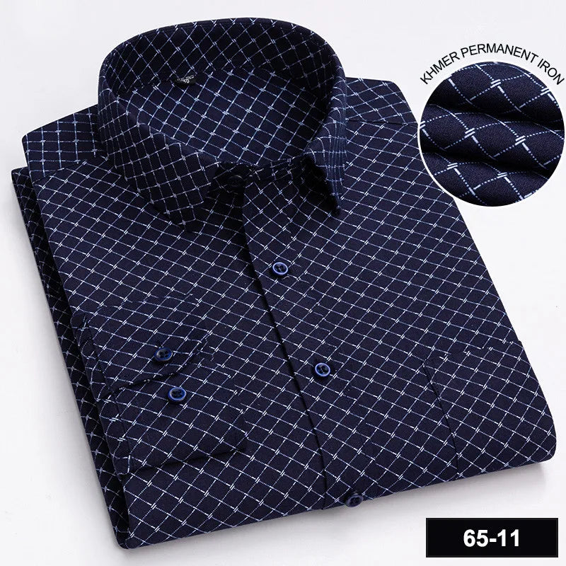 Men’s Plaid Stripe Long Sleeve Shirt - Casual Business Formal Office Shirt with Single Pocket for All Seasons