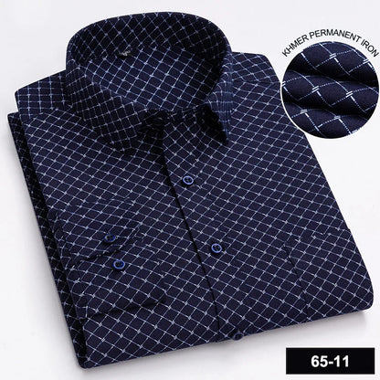 Men’s Plaid Stripe Long Sleeve Shirt - Casual Business Formal Office Shirt with Single Pocket for All Seasons