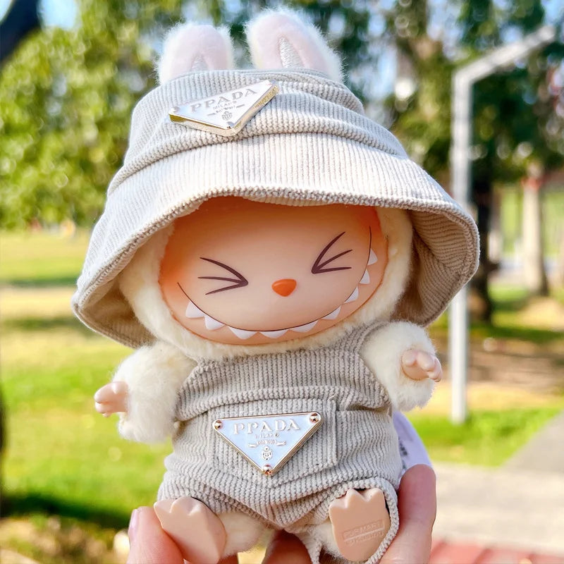 New Corduroy Doll Clothing Set for 17cm Labubu – Hat, Clothes & Shoes | DIY Accessories & Party Toy Gifts