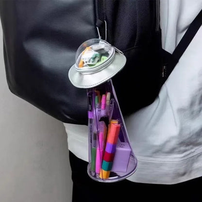 Spaceship Hanging Storage Bag - Transparent Large Capacity Doll & Stationery Organizer