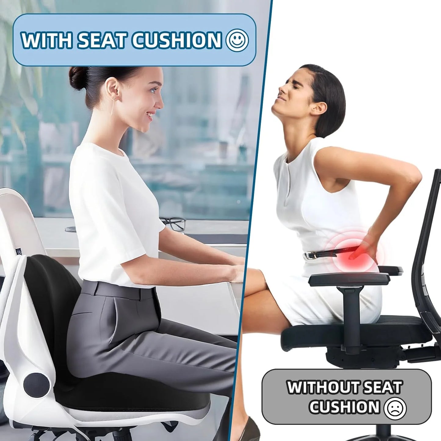 Ergonomic Memory Foam Seat Cushion – Office & Car Chair Pad with Lumbar Back Support for Stress Relief