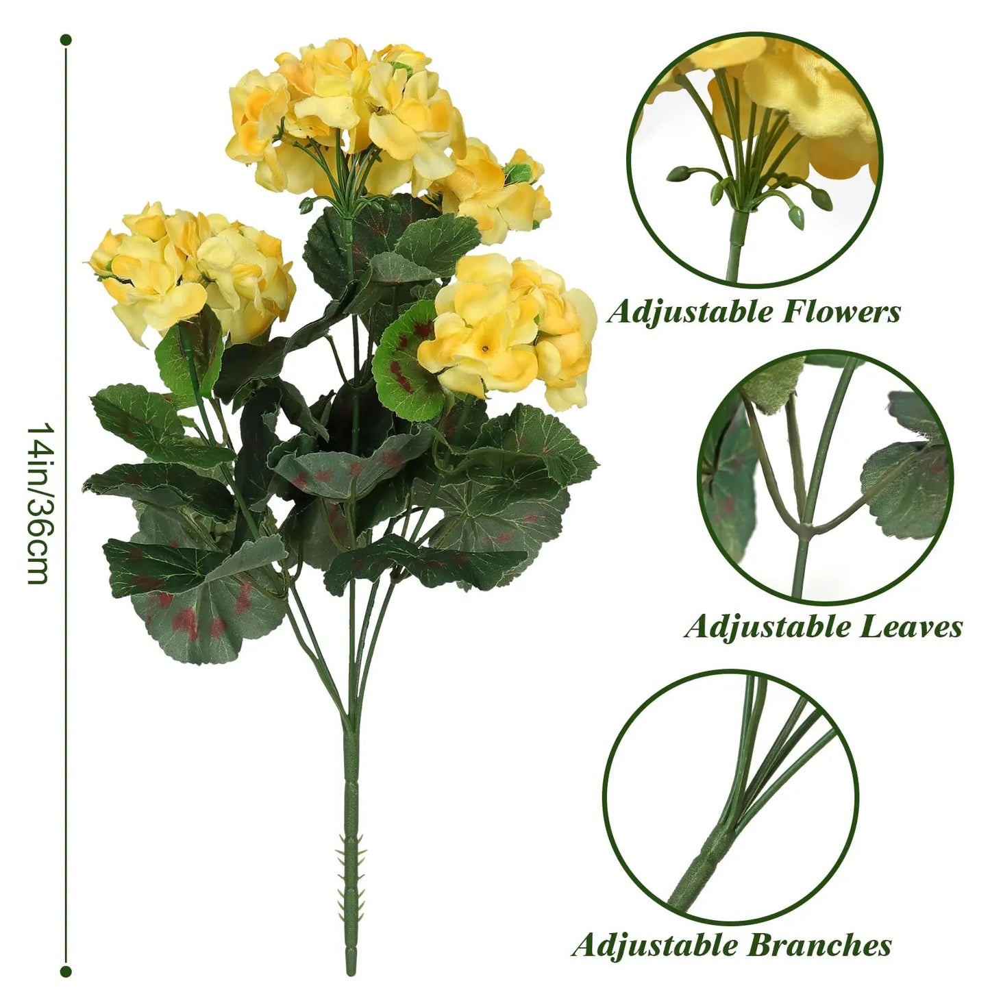 Artificial Geranium Silk Flower Bush – Outdoor Faux Floral for Wedding, Home, Garden & Table Décor