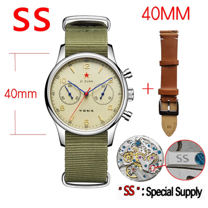 40mm 1963 Pilot Aviation Mechanical Chronograph — Original Seagull ST1901 Movement Men's Sapphire Vintage Watch