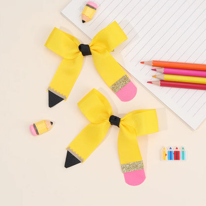 2Pcs Pencil Bow Hair Clips - Cute Kawaii Back to School Hairpins for Girls Kids