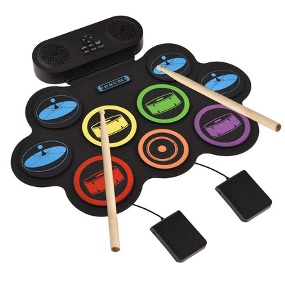 9 Pad Electronic Roll Drum Set - Portable DTX Gaming Drum Kit with Bluetooth Dual Speakers, 7 Styles, 6 Rhythms & Demo Songs