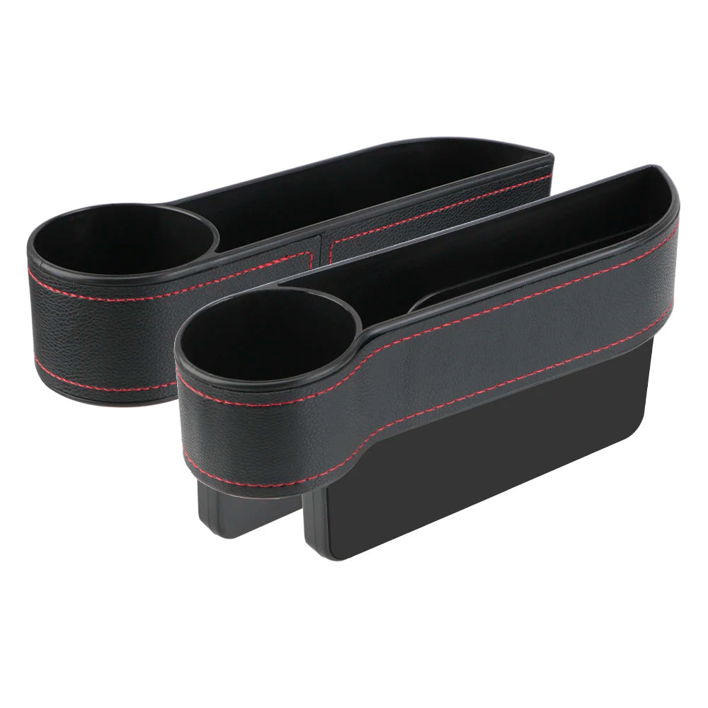 Car Seat Gap Organizer – Leather Auto Crevice Storage Box with Cup & Phone Holder, USB Option