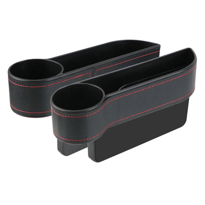 Car Seat Gap Organizer – Leather Auto Crevice Storage Box with Cup & Phone Holder, USB Option