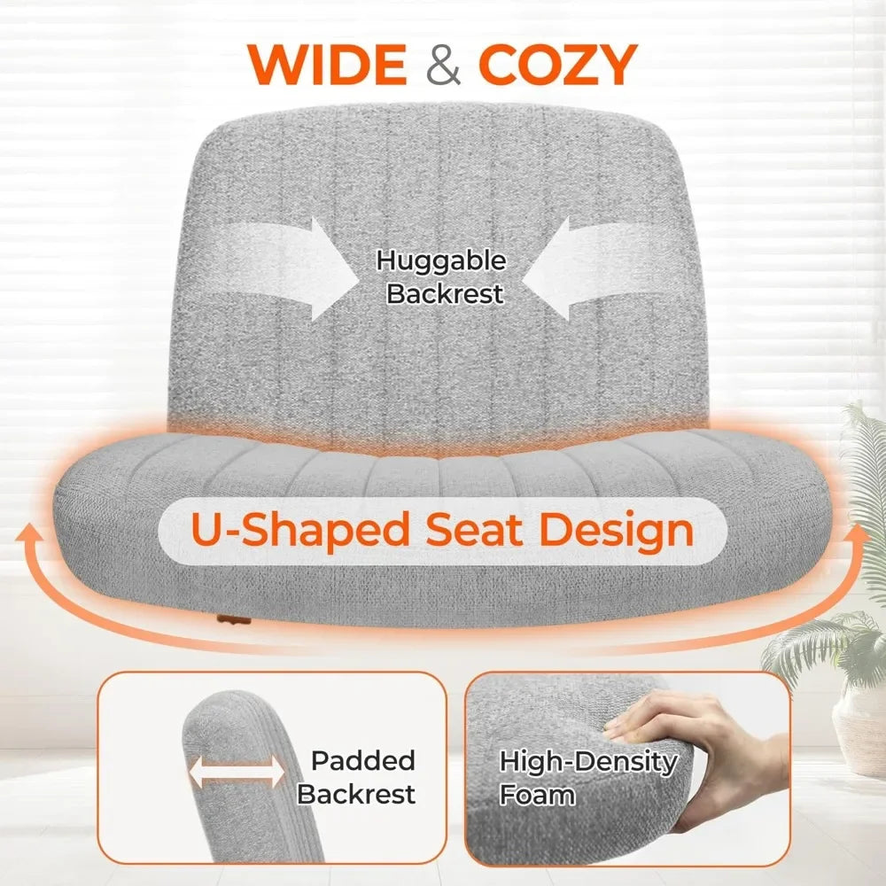 Adjustable Criss Cross Legged Armless Desk Chair - Ergonomic Swivel Reading Chair with Wheels for Bedroom Vanity