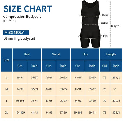 Men’s Sleeveless Bodysuit Shaper — Full Body Compression Undershirt, Tummy Control Slimming Vest Shapewear