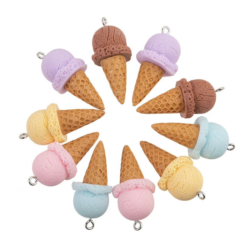 3D Ice Cream Resin Charms - Cute Food-Themed Pendants for DIY Earrings, Keychains & Jewelry Accessories