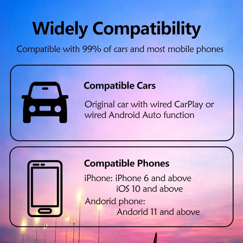 2-in-1 Wired to Wireless CarPlay & Android Auto Adapter – Fast Connect Smart Dongle for Toyota, Mazda, Benz, Audi