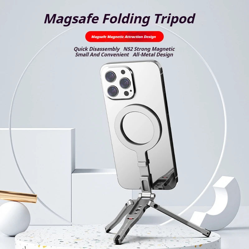 Aluminum Magnetic Phone Tripod – Foldable Universal Magsafe Holder & Camera Phone Stand